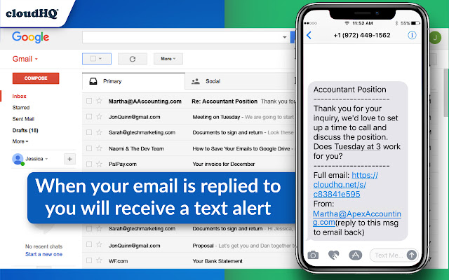 Mobile Text Alerts for Gmail by cloudHQ chrome谷歌浏览器插件_扩展第2张截图
