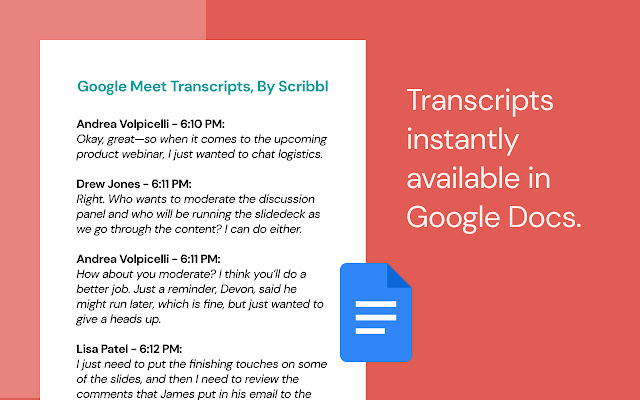 Google Meet Transcripts, by Scribbl chrome谷歌浏览器插件_扩展第1张截图
