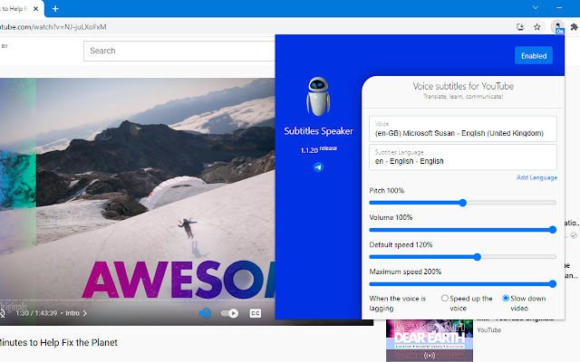 Translate and Speak Subtitles for YouTube™ chrome谷歌浏览器插件_扩展第2张截图