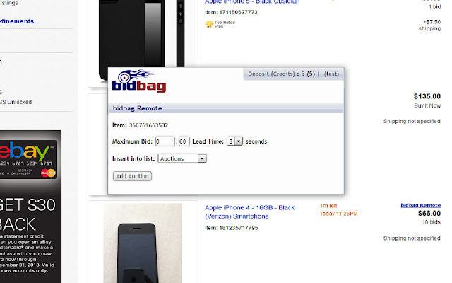 bidbag Remote - eBay sniper chrome谷歌浏览器插件_扩展第1张截图