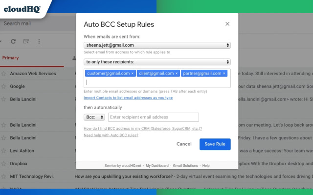 Auto BCC for Gmail by cloudHQ chrome谷歌浏览器插件_扩展第3张截图