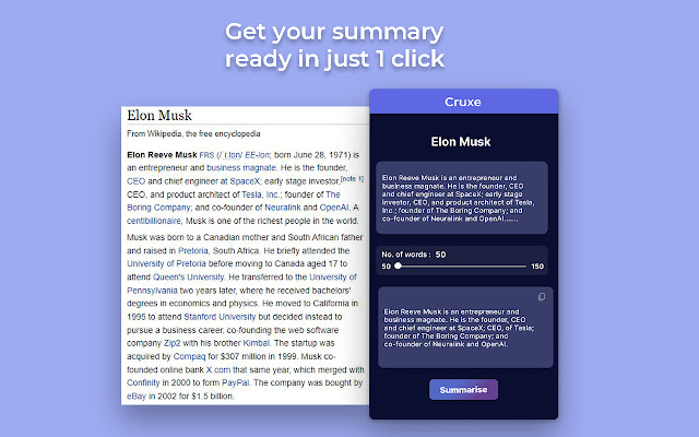 CruXe - Summarise Text using AI chrome谷歌浏览器插件_扩展第1张截图