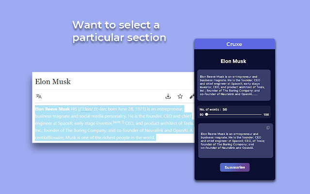 CruXe - Summarise Text using AI chrome谷歌浏览器插件_扩展第2张截图