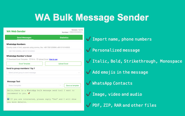 WA Bulk Message Sender chrome谷歌浏览器插件_扩展第1张截图