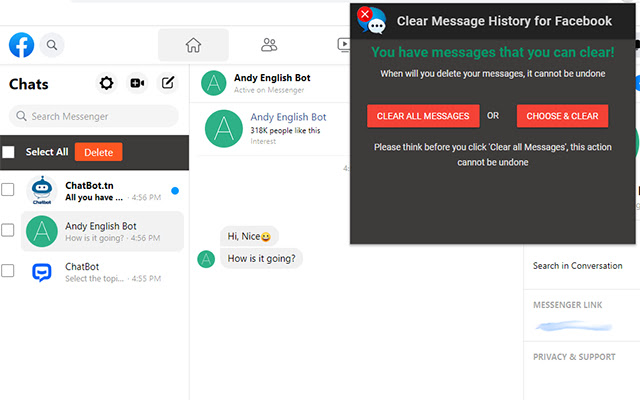 清除Facebook的消息历史记录 chrome谷歌浏览器插件_扩展第1张截图