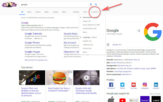 Google Search - Geolocation & Language Change chrome谷歌浏览器插件_扩展第1张截图