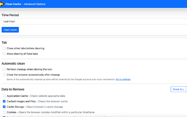 Clean Cache:Cookies History, Cached & Files chrome谷歌浏览器插件_扩展第2张截图