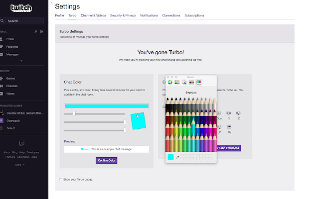 Twitch Turbo Color chrome谷歌浏览器插件_扩展第1张截图