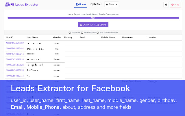 Leads Extractor for Facebook™️ - Email+Phone chrome谷歌浏览器插件_扩展第2张截图