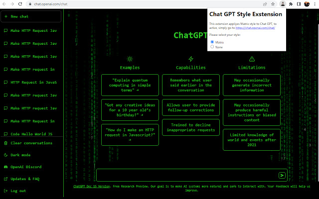 Chat GPT Cyber/Matrix style chrome谷歌浏览器插件_扩展第1张截图