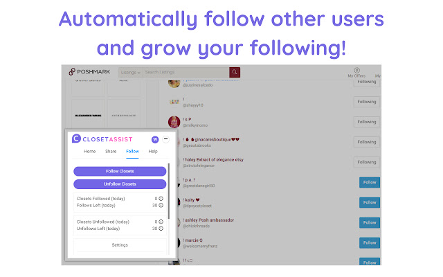 Poshmark Automation Tool | Closet Assist chrome谷歌浏览器插件_扩展第4张截图