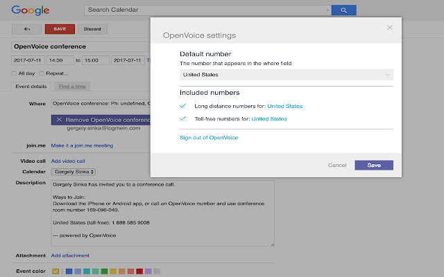 OpenVoice for Google Calendar chrome谷歌浏览器插件_扩展第3张截图