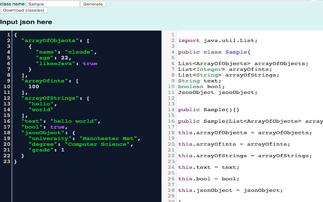 JSON to Java object chrome谷歌浏览器插件_扩展第1张截图