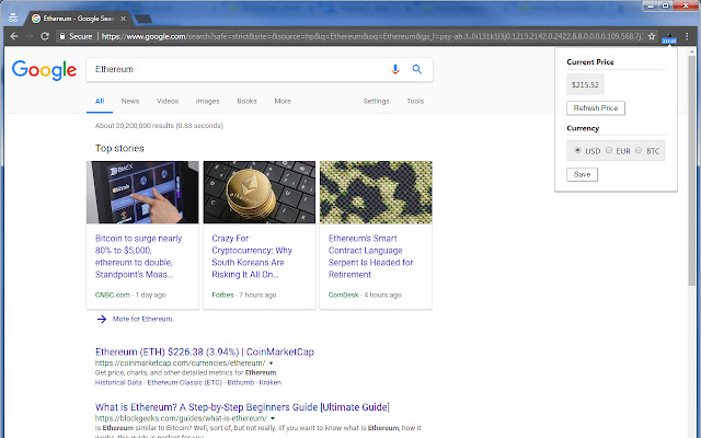 Ethereum Price Ticker | ETH Price Ticker chrome谷歌浏览器插件_扩展第1张截图