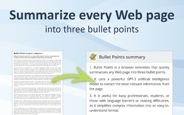 Bullet Points: summarize Web pages with GPT-3 chrome谷歌浏览器插件_扩展第1张截图