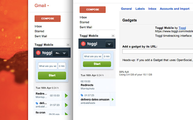 Toggl Timer Skin for Gmail chrome谷歌浏览器插件_扩展第2张截图