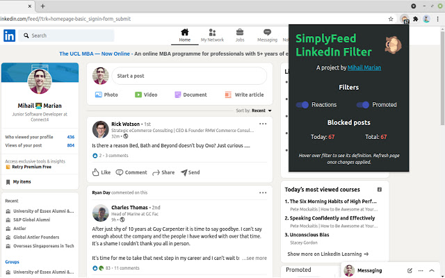 SimplyFeed - LinkedIn Feed Filter chrome谷歌浏览器插件_扩展第1张截图