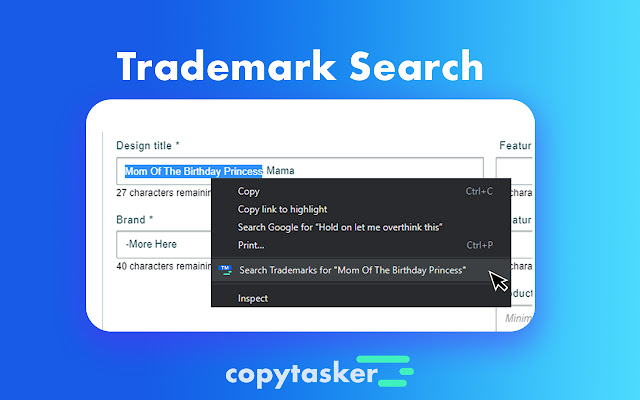 Trademark search Print on Demand - Copytasker chrome谷歌浏览器插件_扩展第1张截图