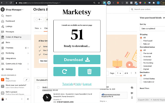 Marketsy: Download your Etsy customer emaails chrome谷歌浏览器插件_扩展第2张截图