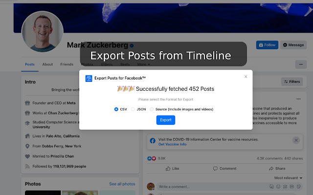 Export Posts for Facebook™ chrome谷歌浏览器插件_扩展第1张截图