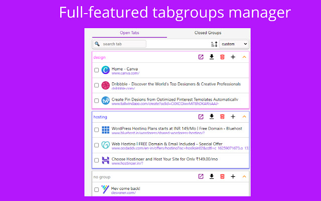 Tab pack - Tab group creator,restore tabgroup chrome谷歌浏览器插件_扩展第1张截图