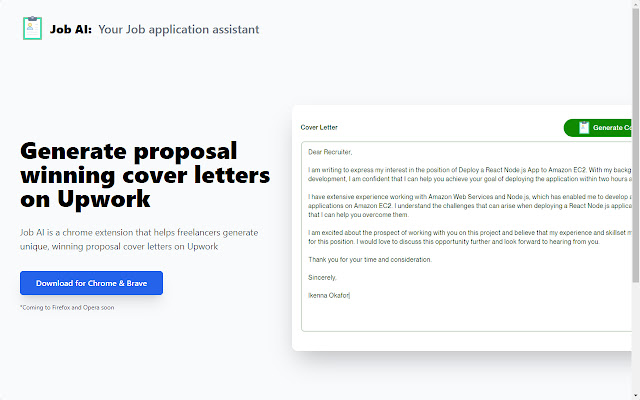 Upwork Cover Letter Job AI chrome谷歌浏览器插件_扩展第1张截图