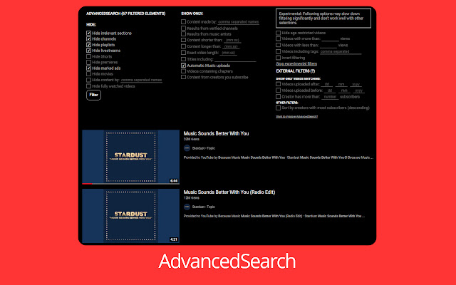 AdvancedSearch for YouTube chrome谷歌浏览器插件_扩展第1张截图