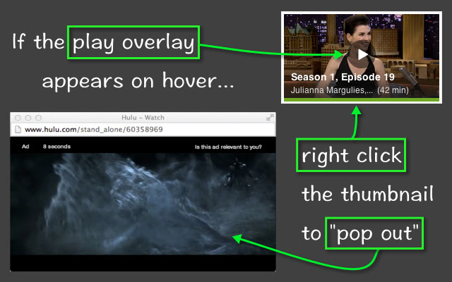Hulu Easy Pop Out chrome谷歌浏览器插件_扩展第1张截图