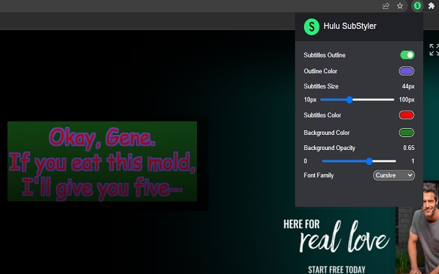 Hulu SubStyler : customize subtitles chrome谷歌浏览器插件_扩展第2张截图