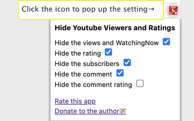 Hide Youtube Viewers and Ratings chrome谷歌浏览器插件_扩展第2张截图