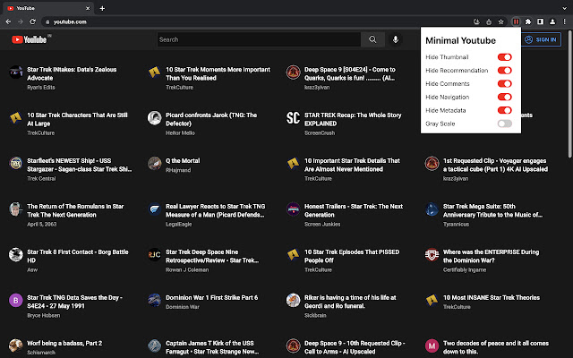 Minimal Youtube theme chrome谷歌浏览器插件_扩展第3张截图