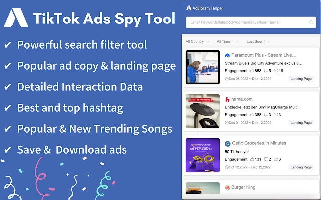 Ad Library - TikTok Ads Spy Tool chrome谷歌浏览器插件_扩展第1张截图