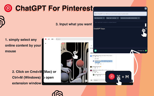 OpenAI ChatGPT For Pinterest : ChatGPT 中文 chrome谷歌浏览器插件_扩展第2张截图