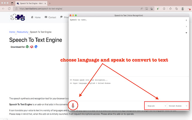 Speech To Text Engine chrome谷歌浏览器插件_扩展第1张截图