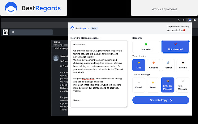 BestRegards - AI reply generator chrome谷歌浏览器插件_扩展第2张截图