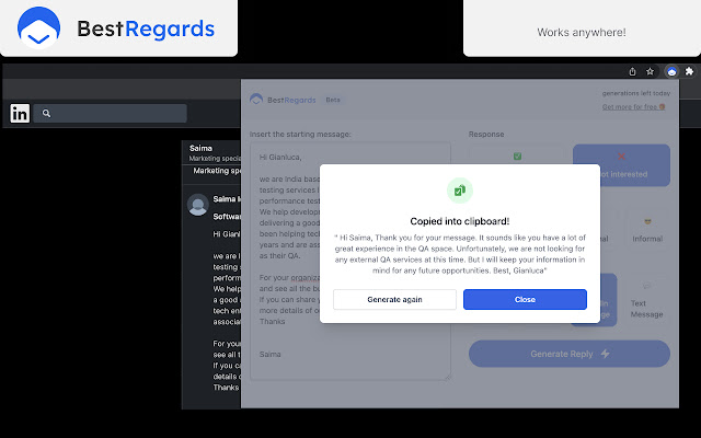 BestRegards - AI reply generator chrome谷歌浏览器插件_扩展第3张截图
