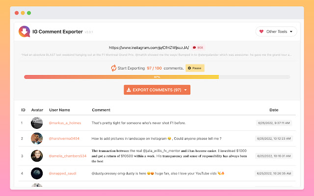 IGCommentExporter - Export Instagram Comment chrome谷歌浏览器插件_扩展第3张截图