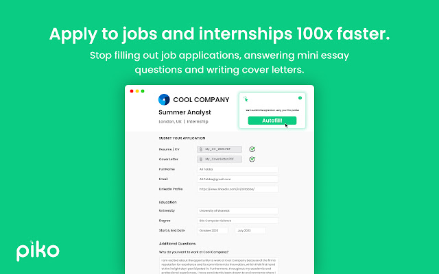 Piko - Autofill job applications chrome谷歌浏览器插件_扩展第1张截图