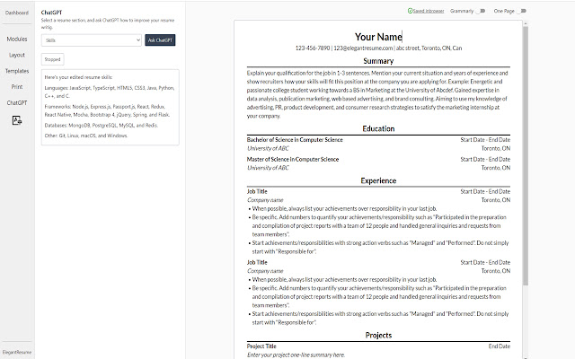 ChatGPT for ElegantResume chrome谷歌浏览器插件_扩展第1张截图