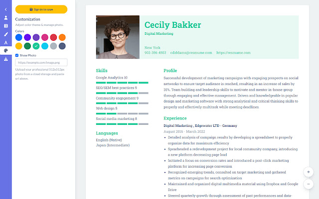 Resmume - free professional resume builder chrome谷歌浏览器插件_扩展第3张截图