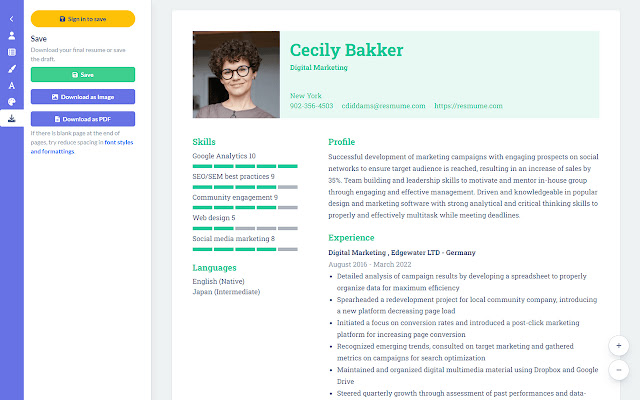 Resmume - free professional resume builder chrome谷歌浏览器插件_扩展第4张截图