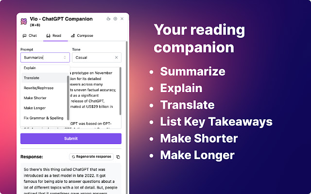 Vio - 您的ChatGPT智能伙伴 chrome谷歌浏览器插件_扩展第2张截图