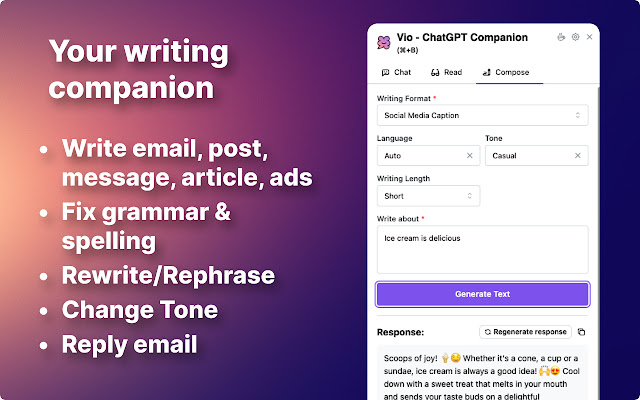Vio - 您的ChatGPT智能伙伴 chrome谷歌浏览器插件_扩展第3张截图