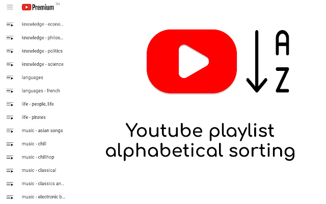 Youtube Playlist alphabetical A-Z sorting chrome谷歌浏览器插件_扩展第1张截图