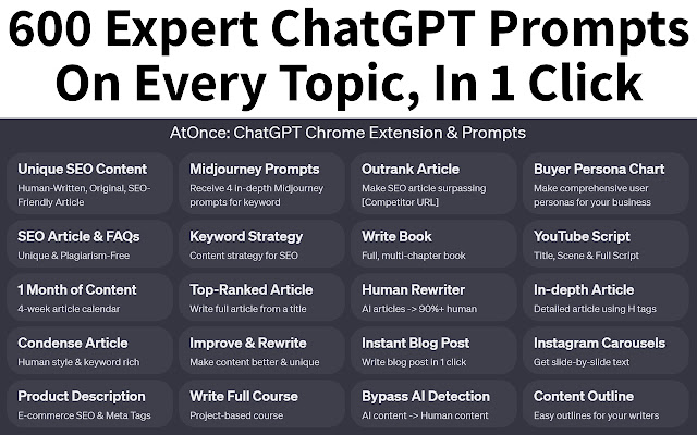 AtOnce: ChatGPT Chrome Extension & AI Prompts chrome谷歌浏览器插件_扩展第1张截图