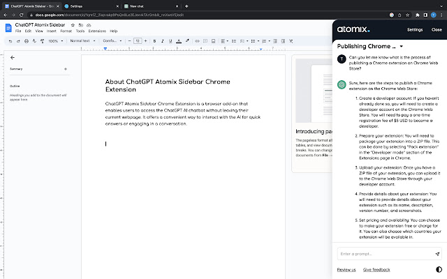 ChatGPT Sidebar by Atomix (Support ChatGPT 4) chrome谷歌浏览器插件_扩展第1张截图