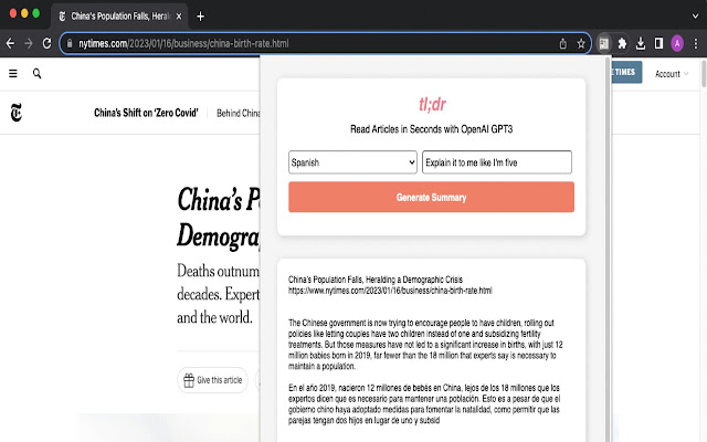 tl;dr: GPT3 News Summarizer chrome谷歌浏览器插件_扩展第1张截图