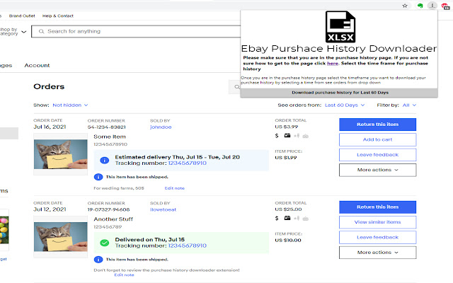 Ebay Purchase History Downloader chrome谷歌浏览器插件_扩展第3张截图