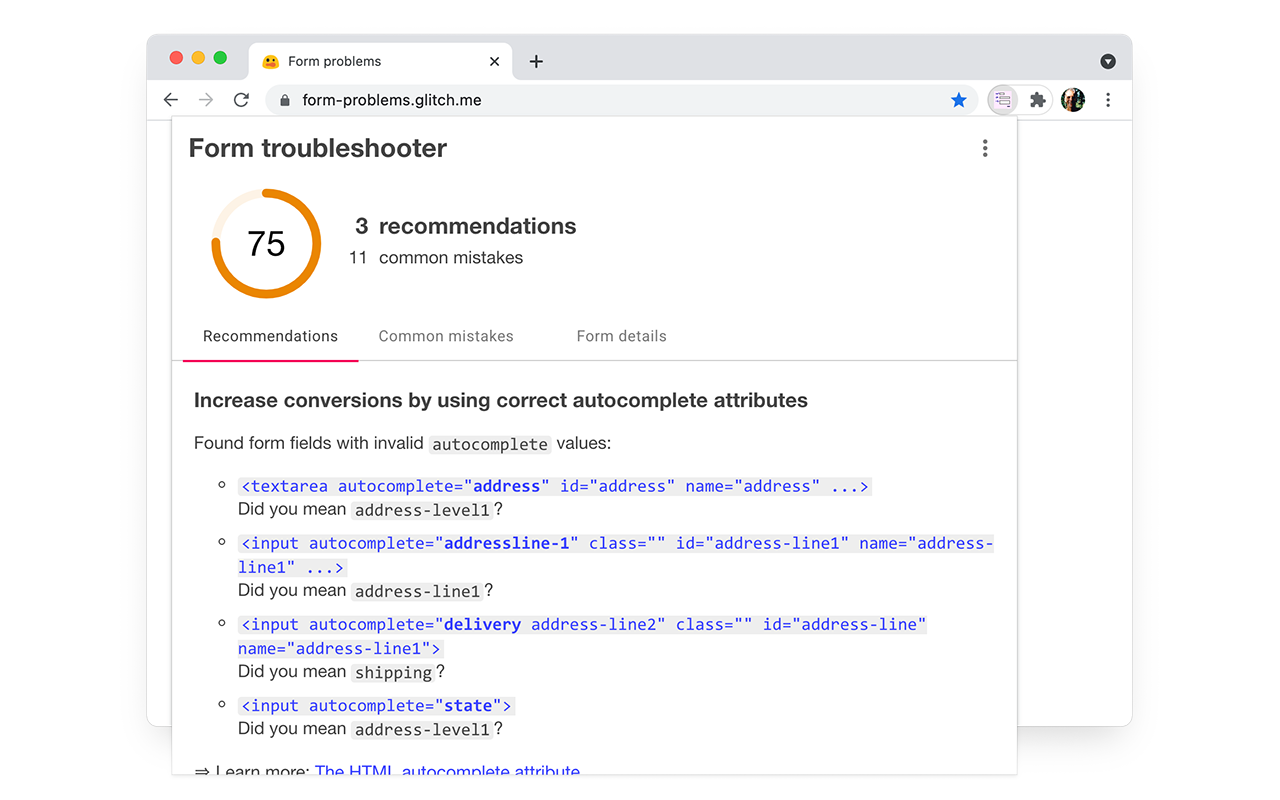 Form Troubleshooter chrome谷歌浏览器插件_扩展第4张截图