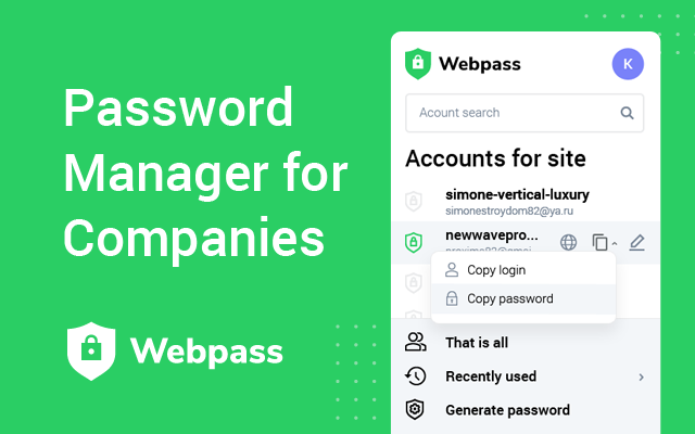 Webpass: менеджер паролей для компаний chrome谷歌浏览器插件_扩展第2张截图